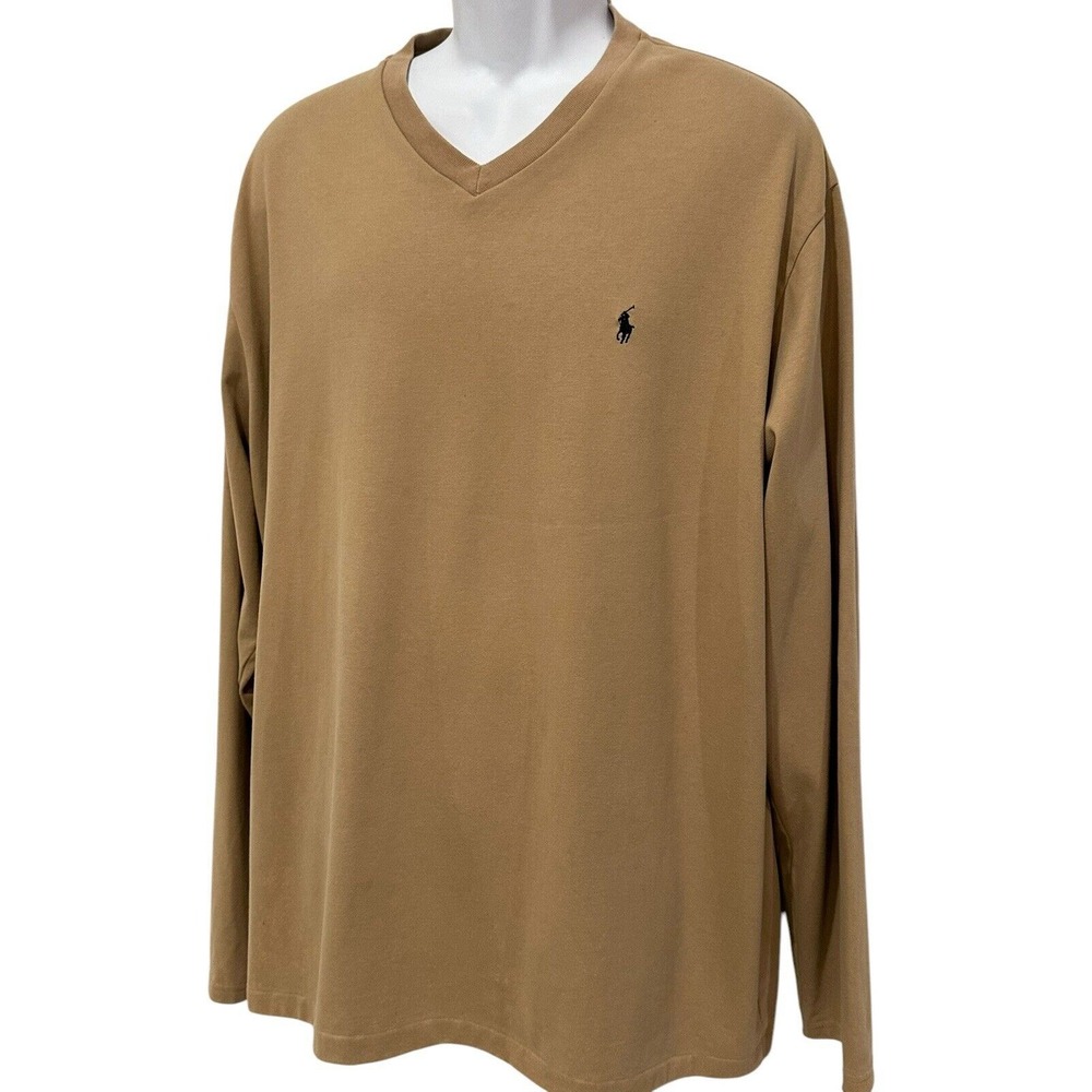 Polo Ralph Lauren Mens Pullover Tan Thick Soft Brown Pony Long Sleeve V-Neck XL
